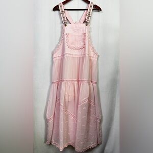 Listicle Overall Maxi Dress Peplum Floral Pink Boho Jumper Long XL Embroidered